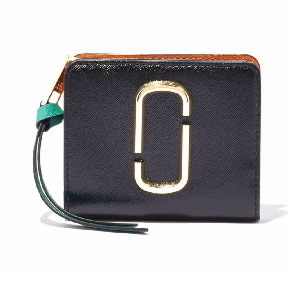 Marc Jacobs “The Mini” Black Compact Wallet with Gold Logo